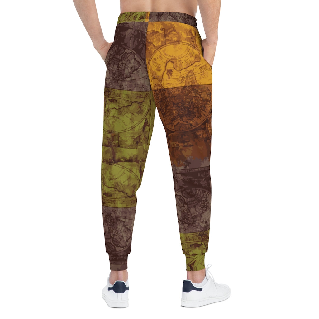 aged map pattern athletic joggers