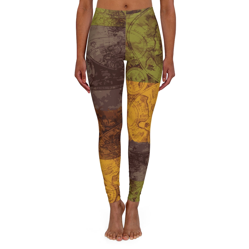 Vintage World Map Spandex Leggings